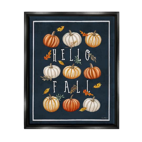 Stupell Industries Hello Fall Mixed Pumpkins Framed Floater Canvas Wall Art